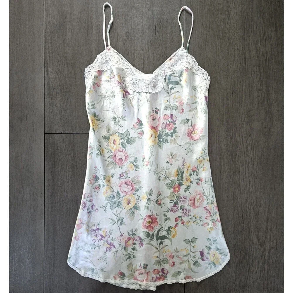 Vtg Floral Barbizon Mini Slip Dress Nightgown Slip Size M Romantic Coquette Sexy